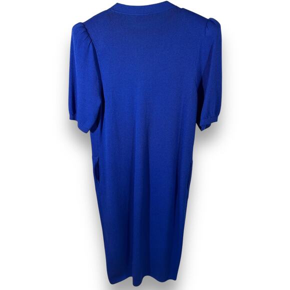 Vintage St. John Marie Gray Santana Knit Midi Dress Blue Belted 8 - Picture 4 of 14